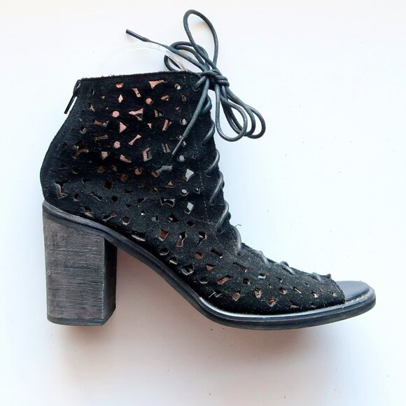 Jeffrey Campbell Black Suede Leather Block Heel Lace-up Sandals Bootie Shoes 8.5 - Picture 9 of 15